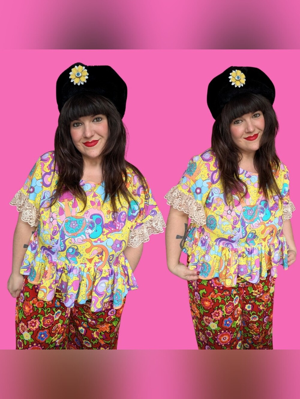 Handmade, Upcycled Groovy, Psychedelic Fabric Blouse Size XL